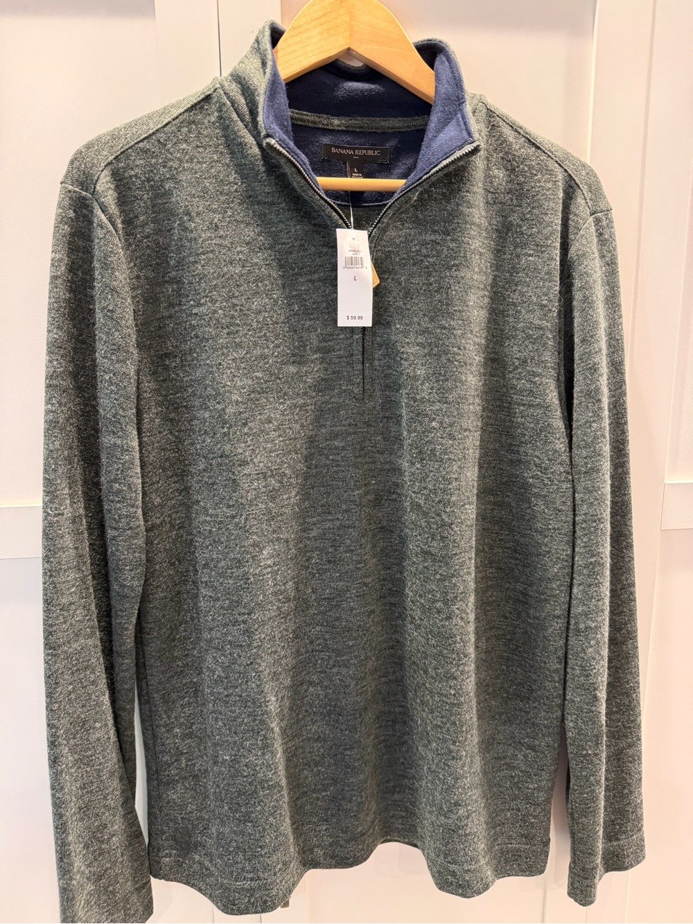 Banana Republic Men’s Gray Half-Zip Sweater with Navy Trim